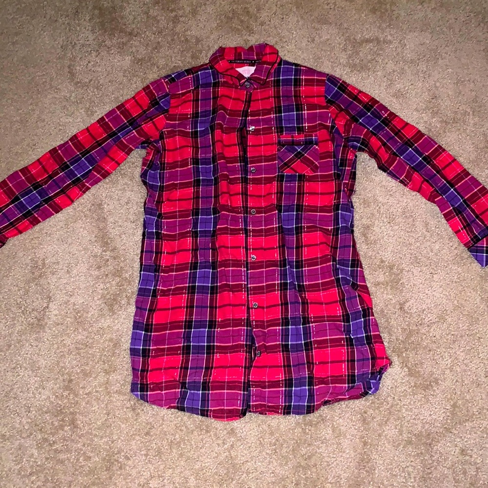 Victoria’s Secret pink plaid flannel sleep shirt, M